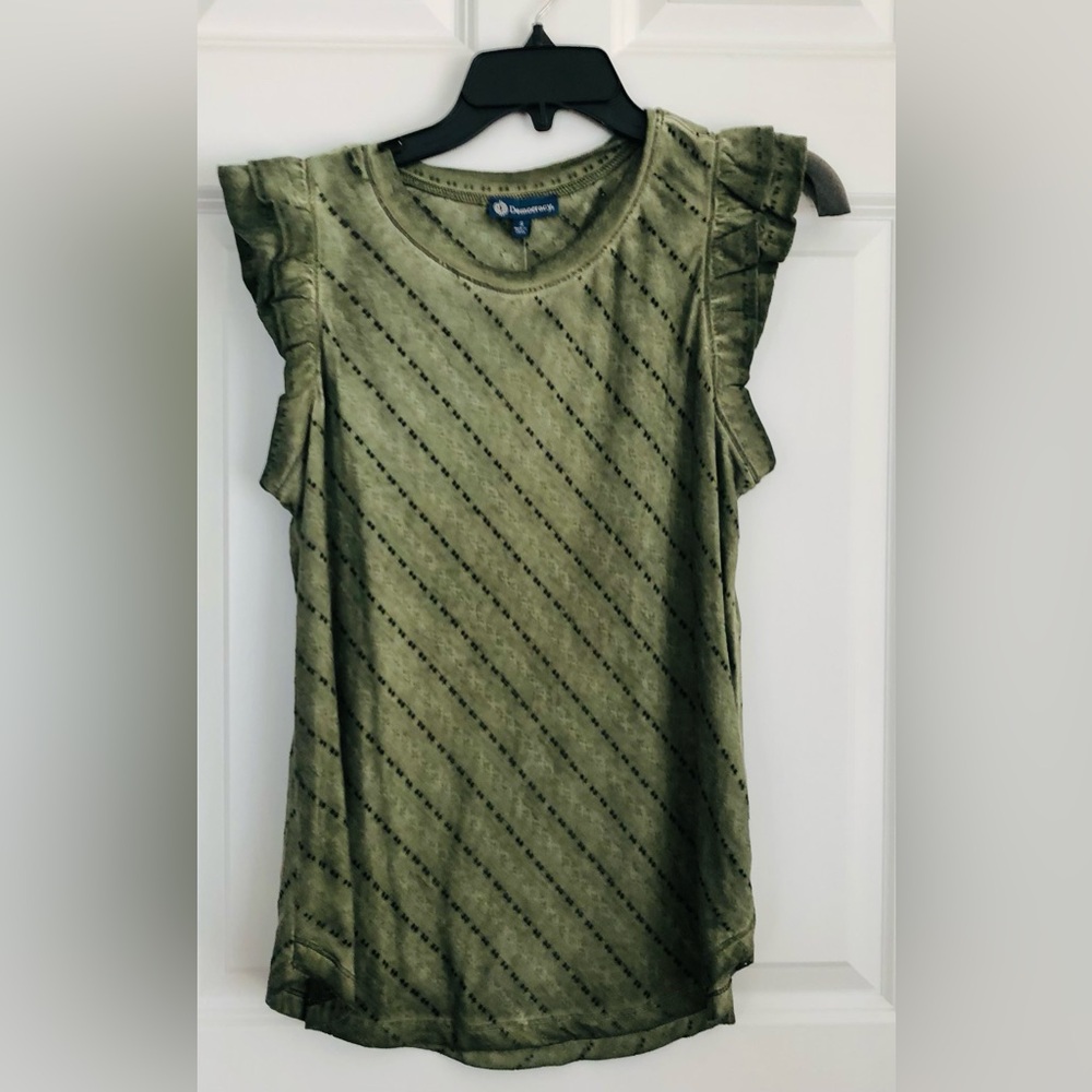 DEMOCRACY FLUTTER SLEEVE TOP IN OLIVE SIZE SMALL PULLOVER CREW NECK  PS2117